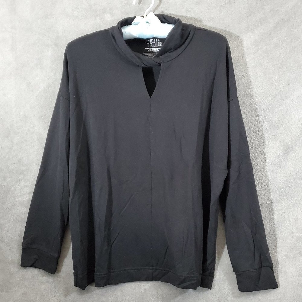 Time and Tru Long Sleeve Twist Collar Blouse Black Women's Size S